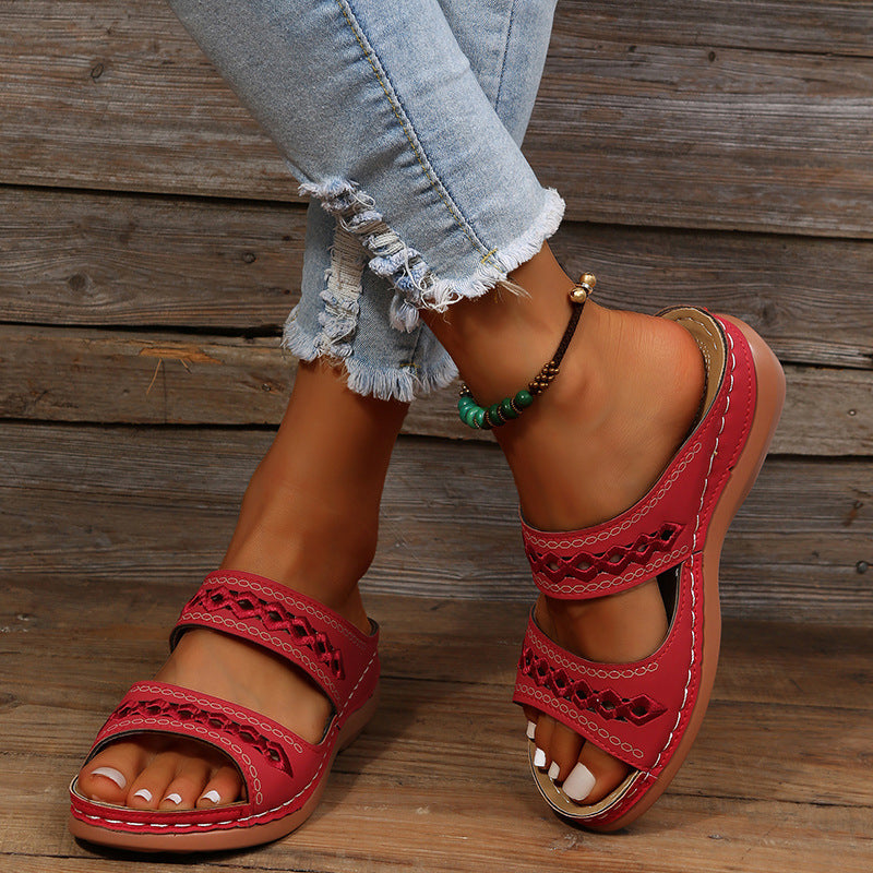 Women's Plus Size Retro Stitching Round Toe Sandals