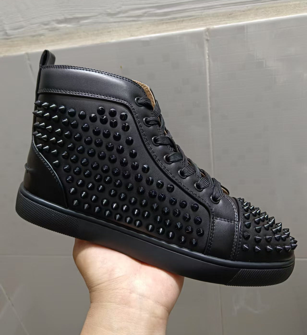 Men's Red Bottom Printed Fashion Rivet Black Casual Shoes