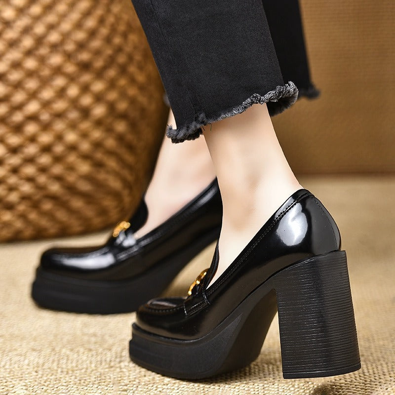 Women's Thick Bottom Waterproof Platform Spring Small Height Increasing Temperament Chunky Loafers