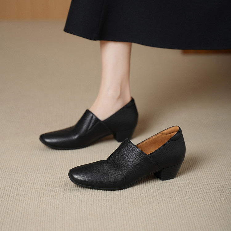 Women's Genuine Pumps Spring Chunky Sheepskin Simple Not Tired Feet Soft Women's Fashion Shoes