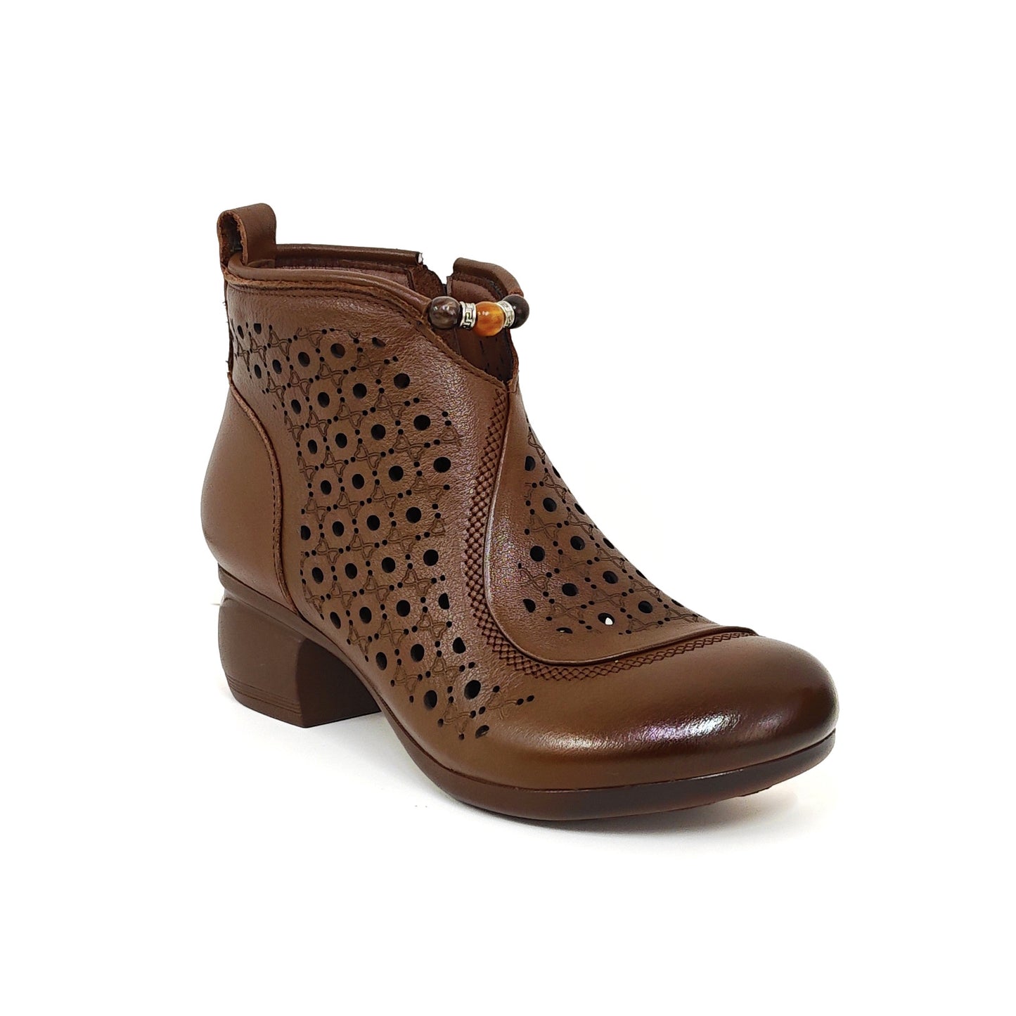 Women's Style Top Layer Cowhide Thick Punching Heels