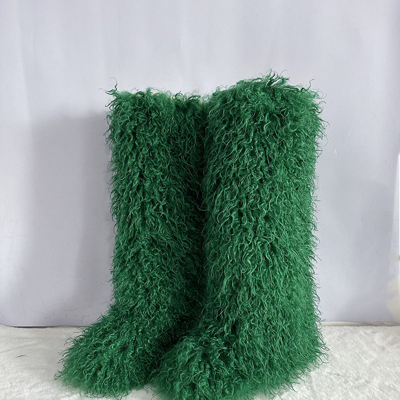 Women's Imitation Fur Tan Sheep Knee-high Socks Women's Snow Boots