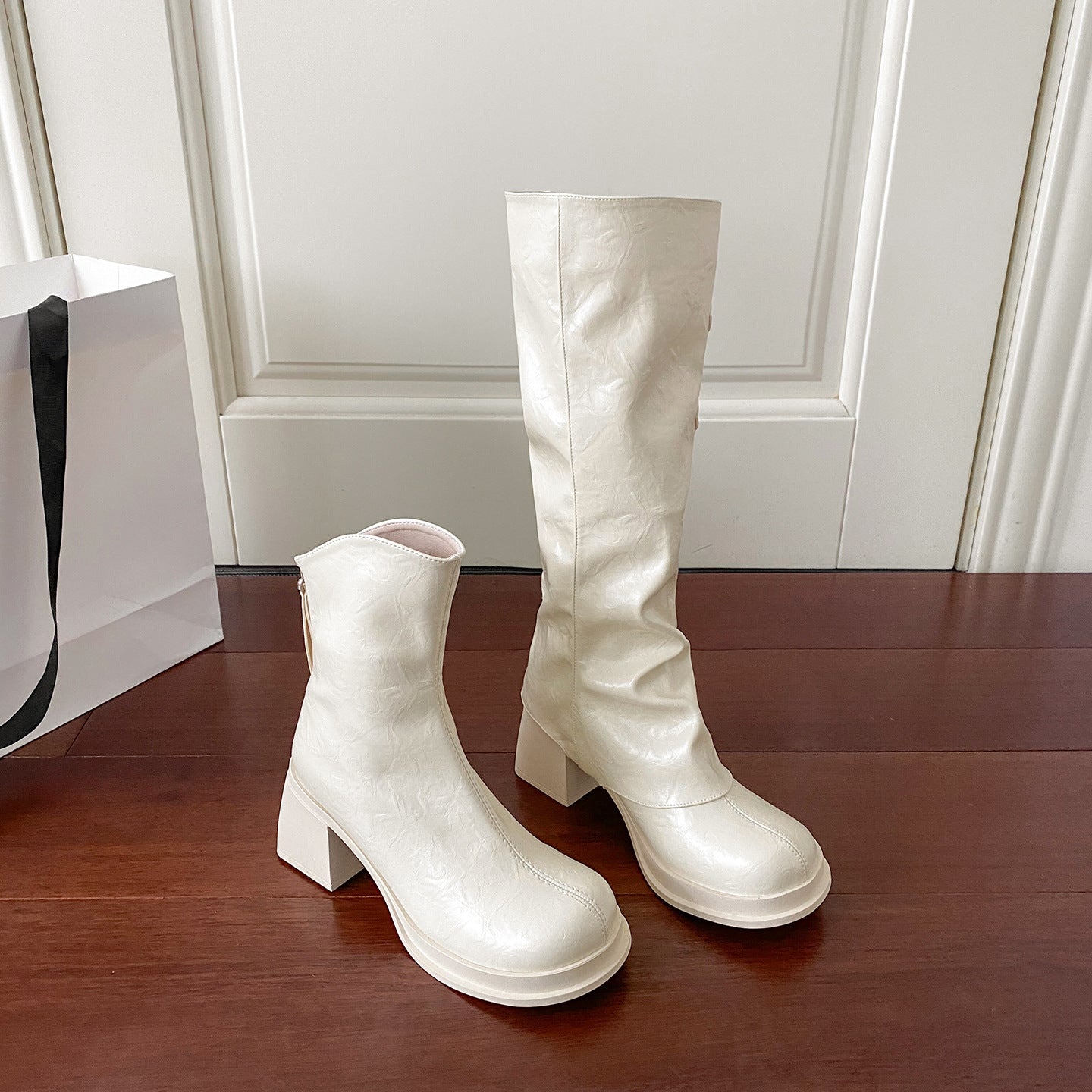 Removable Pile Style Thick High Platform Leg White Boots
