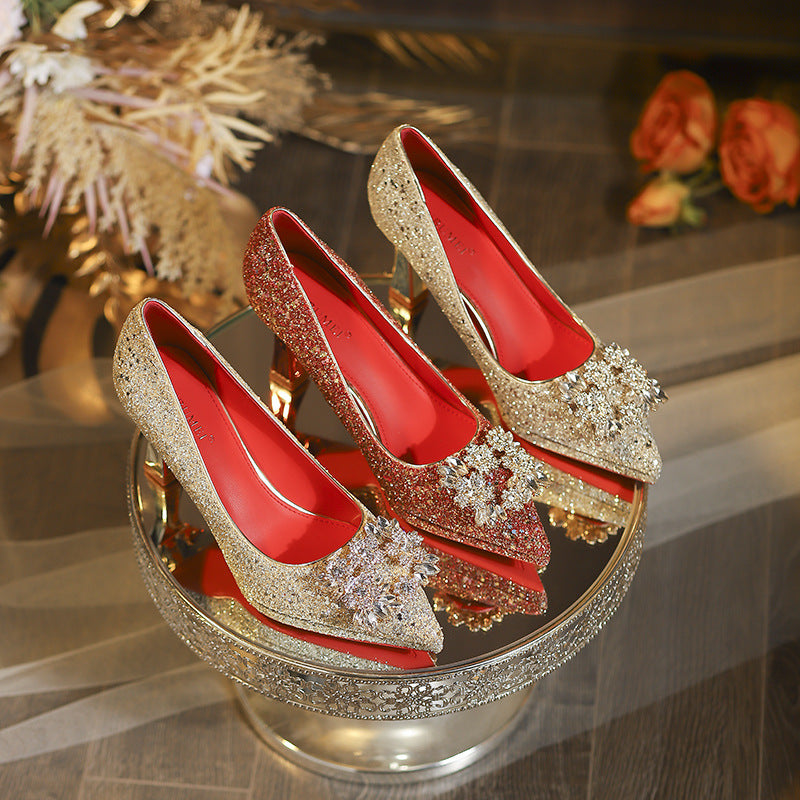 Women's Female Red Sexy Sequins Not Tired Feet Women's Fashion Shoes