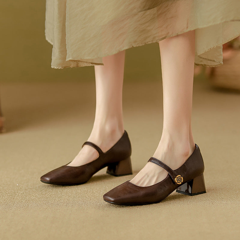 Women's Strap Mary Jane Chunky Low-cut French Women's Fashion Shoes