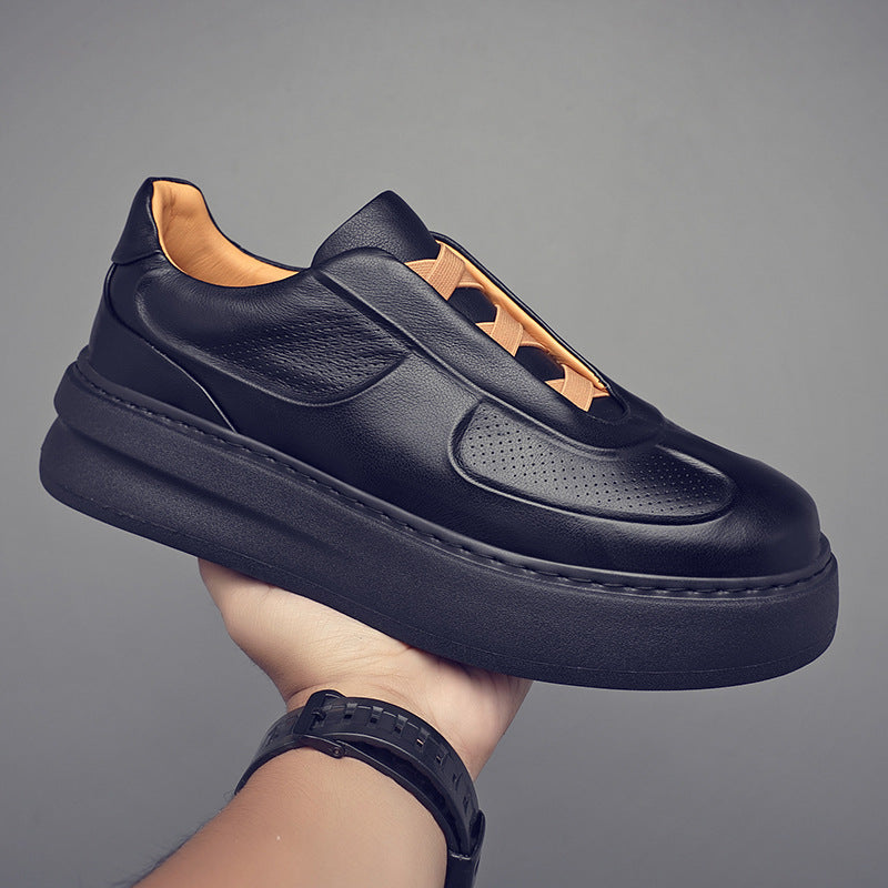Men's Cowhide Genuine Sports Fashionable Lightweight Black Men's Board Shoes