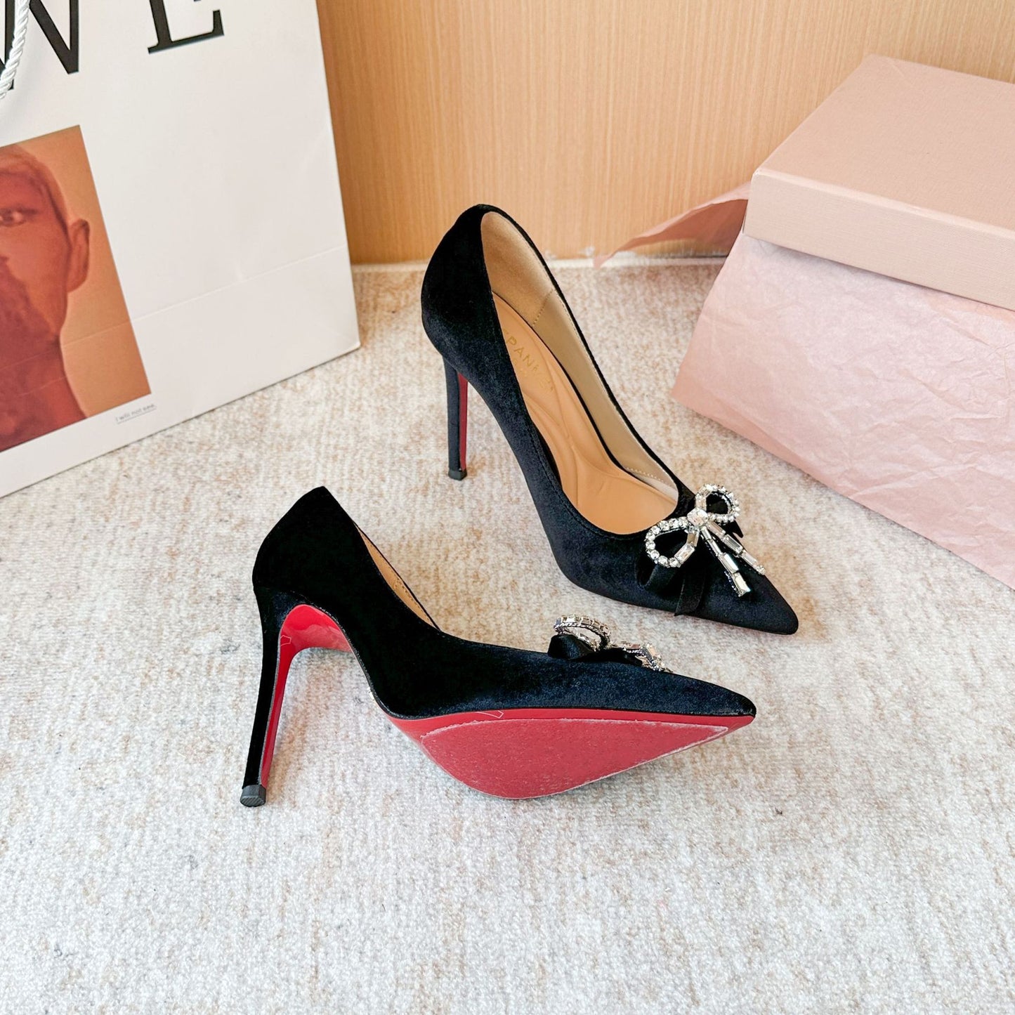 Women's Bow Pointed High Stiletto Temperament Wild Heels