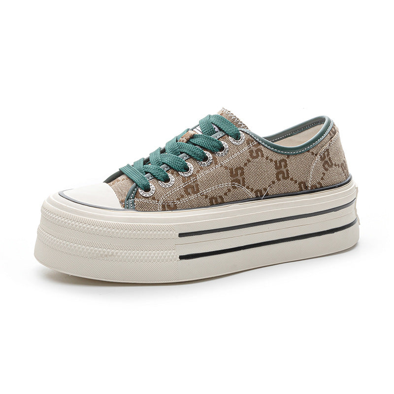 Women's Height Increasing White Spring Platform Breathable Sports Women's Canvas Shoes