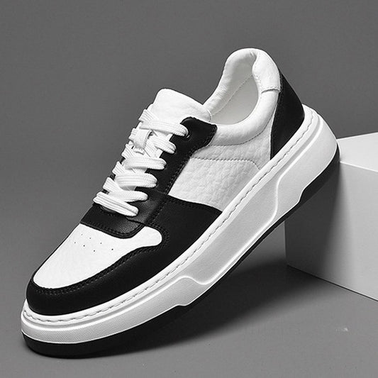 Men's Luxury Fashion Invisible Thick Bottom Trendy White Cowhide Height Increasing Sneakers