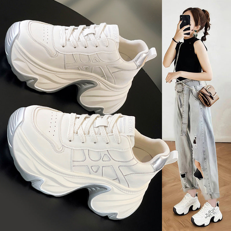 Women's Height Increasing Insole Dad Spring Thick-soled White Women's Casual Shoes