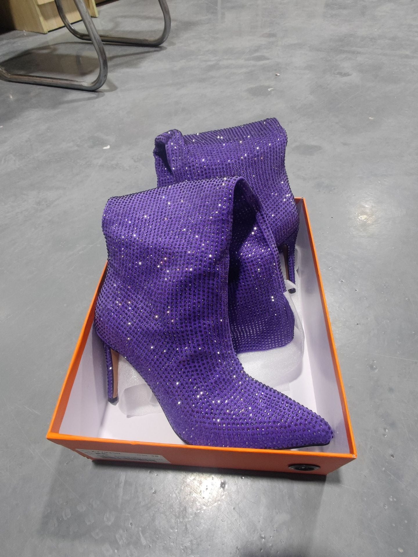 Women's Sky Rhinestone Pointed Toe Stiletto Knee-length Large Boots