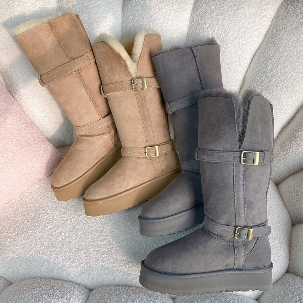 Women's Sheepskin Fur Long Thick Bottom Increased Winter Snow Boots