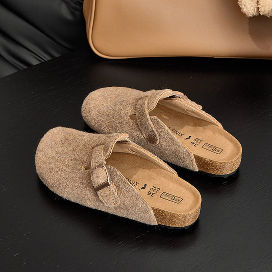 Women's Furry Toe Cap Semi Retro Platform Slippers
