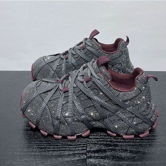 Women's Dad Starry Platform Heighten Fashion Rhinestone Sneakers