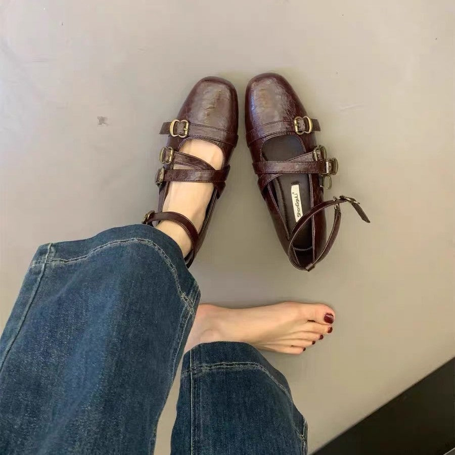 Women's Retro Height Increasing Insole Square Toe Low-cut Mary Jane Design Women's Fashion Shoes