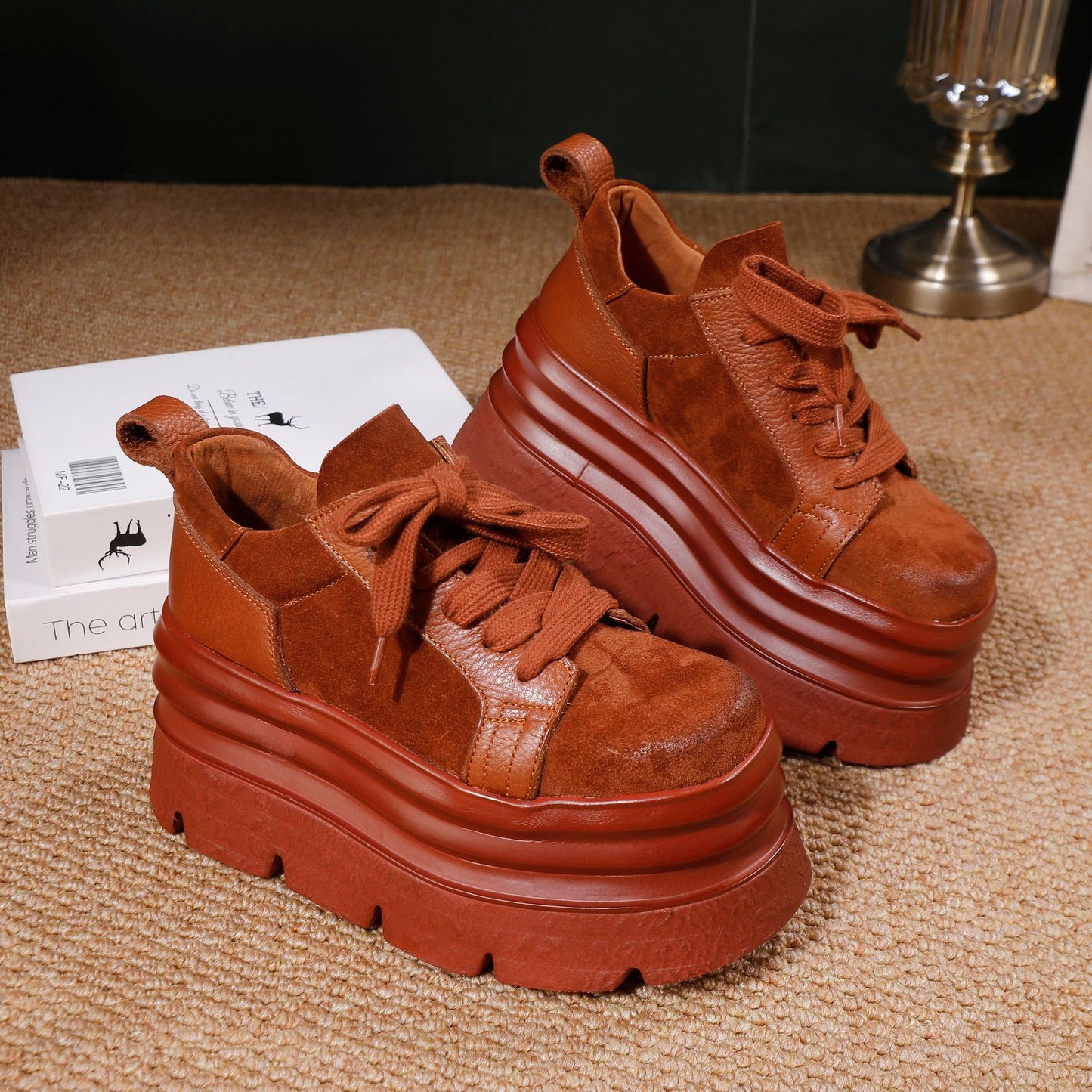 Women's First Layer Cowhide Lightweight Platform Lace Women's Casual Shoes
