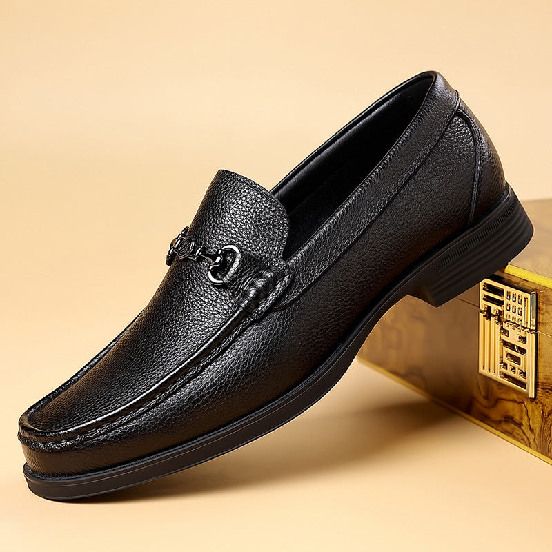 Men's Simple Driving Slip-on Cowhide Surface Spring Flat Leather Shoes