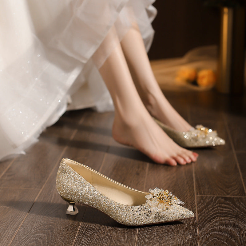 Women's French Style Bridal High Crystal Wedding Women's Fashion Shoes