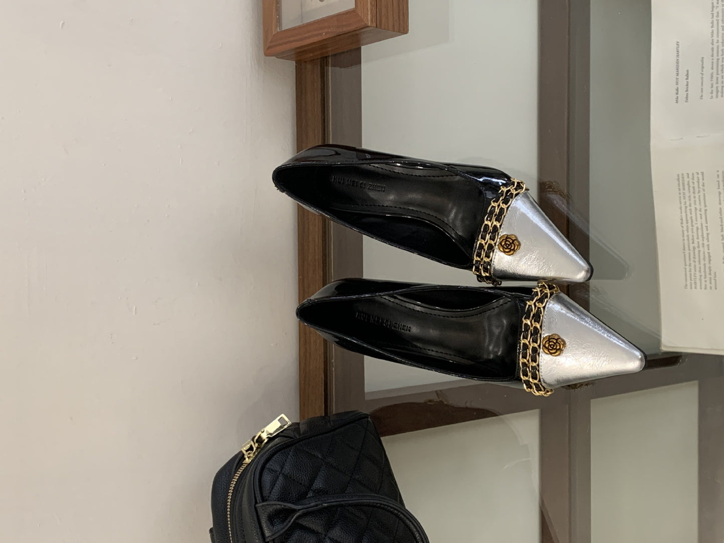 Winter High Metal Chain Stiletto Square Toe Pumps Light Luxury Heels