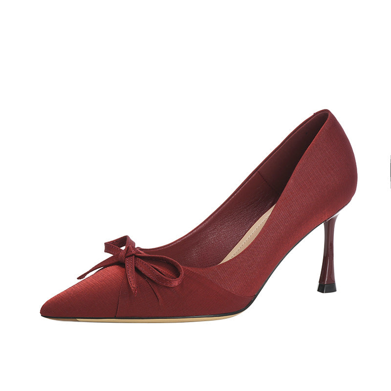 Women's Chinese Style Wedding Bridal Pointed High Pumps Not Heels