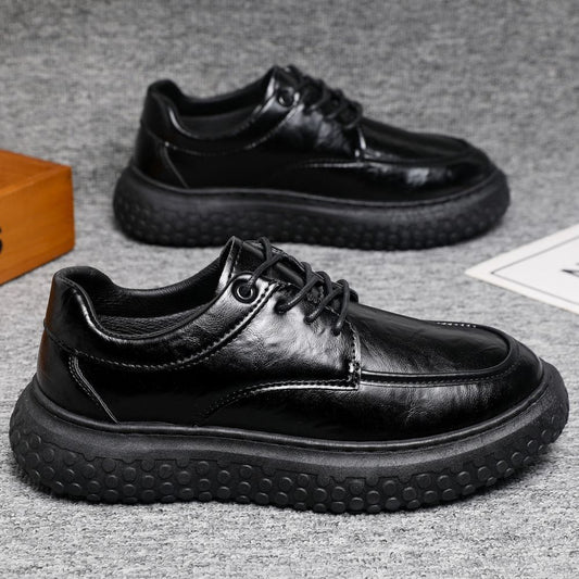 Men's British Retro Trendy Platform Lace Up Increased Black Men's Casual Leather Shoes