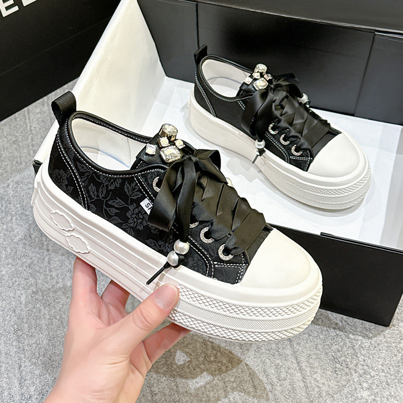 Women's Platform White Summer Breathable Rhinestone Versatile Casual Shoes