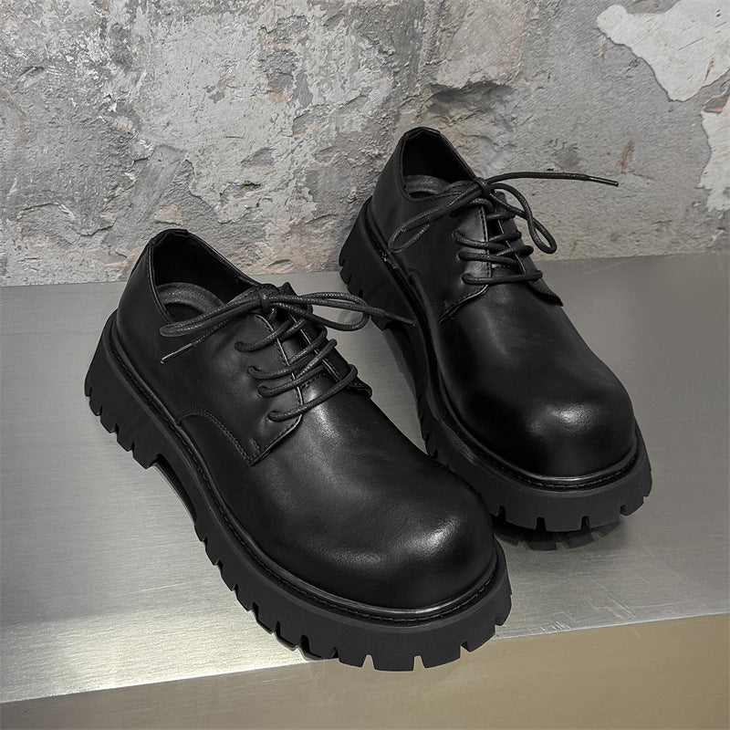 British Style Increased Derby Black Platform Leisure Commute Men's Casual Leather Shoes