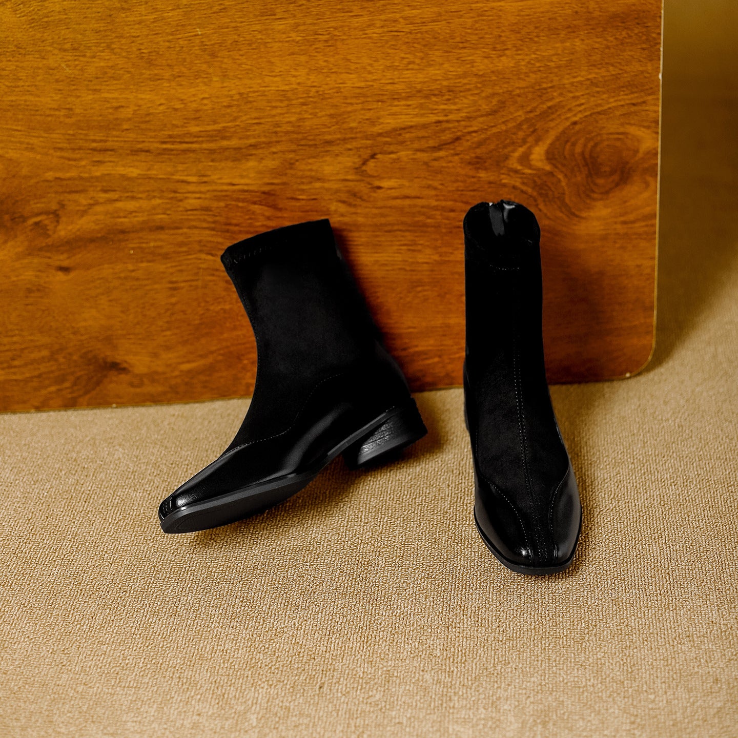 Women's Suede Stitching Chunky Ankle Soft Back Zipper Commute Slimming Boots