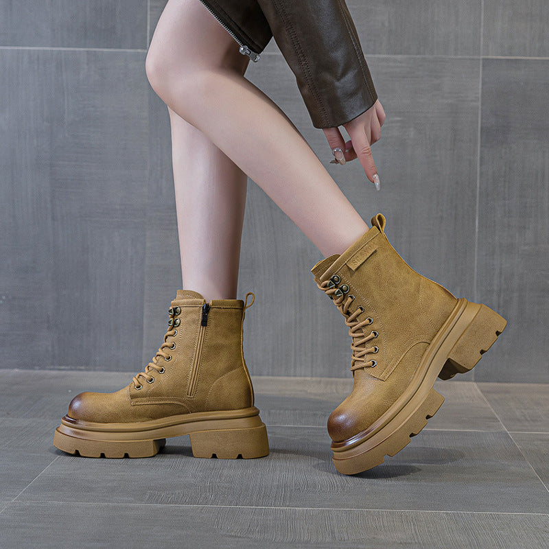 Women's Platform Martin Autumn Fashion Retro Ankle Big Head Women's Leather Boots