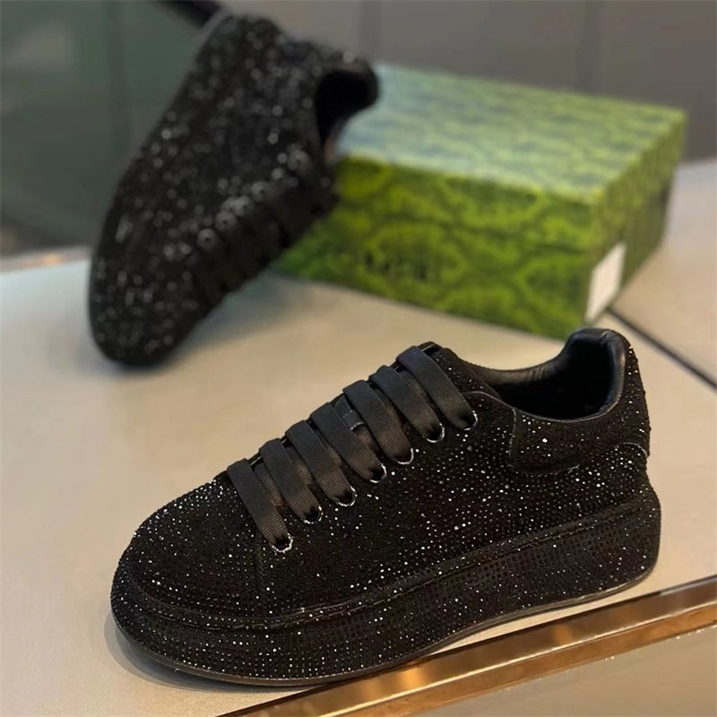 Men's Rhinestone Skate Pure Color Trendy Lace Men's Board Shoes