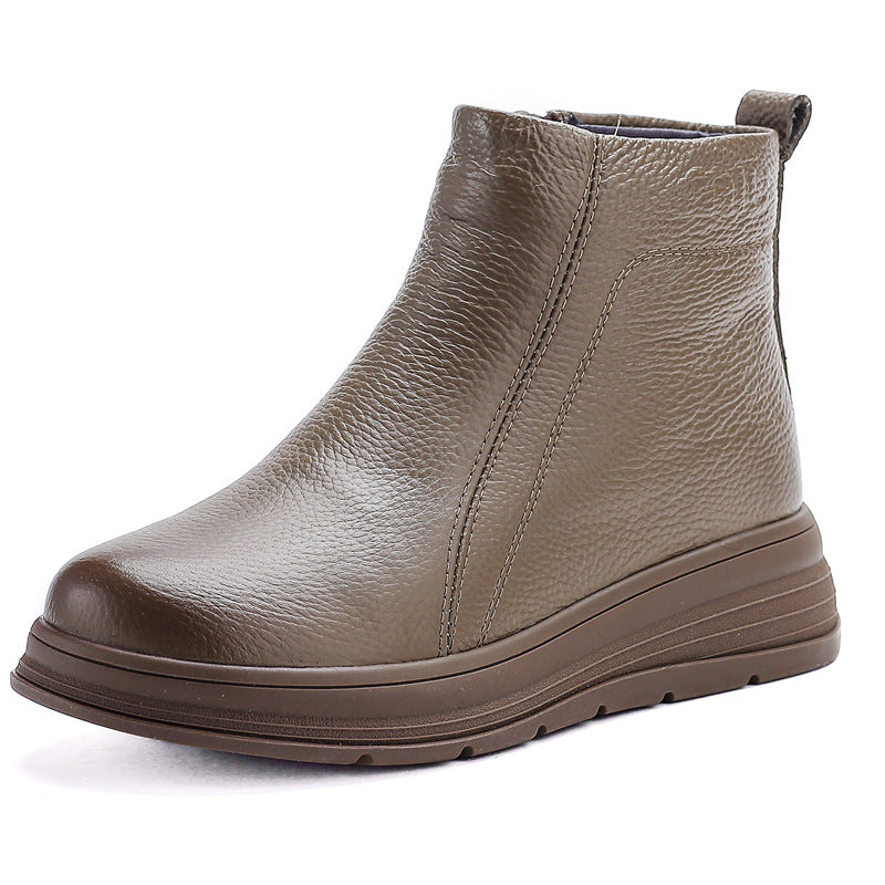 Cowhide Winter Fat Feet Mom Short Wedge Platform Wool Genuine Boots