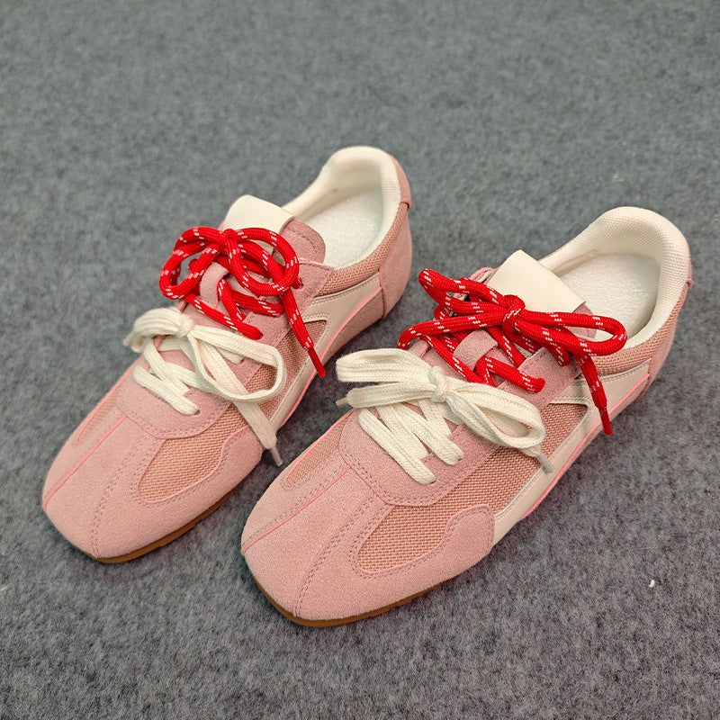 Grape Mom Retro Mandarin Duck Lace Stitching Mesh Height Increasing Women's Sports Shoes