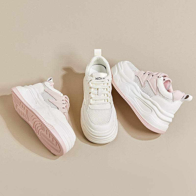 Women's White Spring Sports Pumps Mesh Breathable Increased Platform Women's Casual Shoes