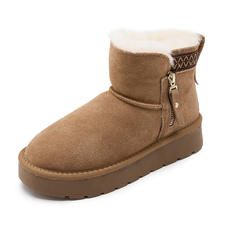 Women's Zip Platform Ethnic Style Fleece-lined Double Face Short Snow Boots