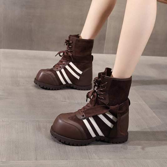 Women's Stylish Martin Invisible Height Increasing Insole Soft Bottom Women's Leather Boots