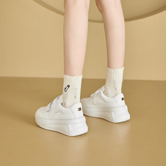 Women's Sandra Ma Smiley White Velcro Platform Hight Casual Shoes