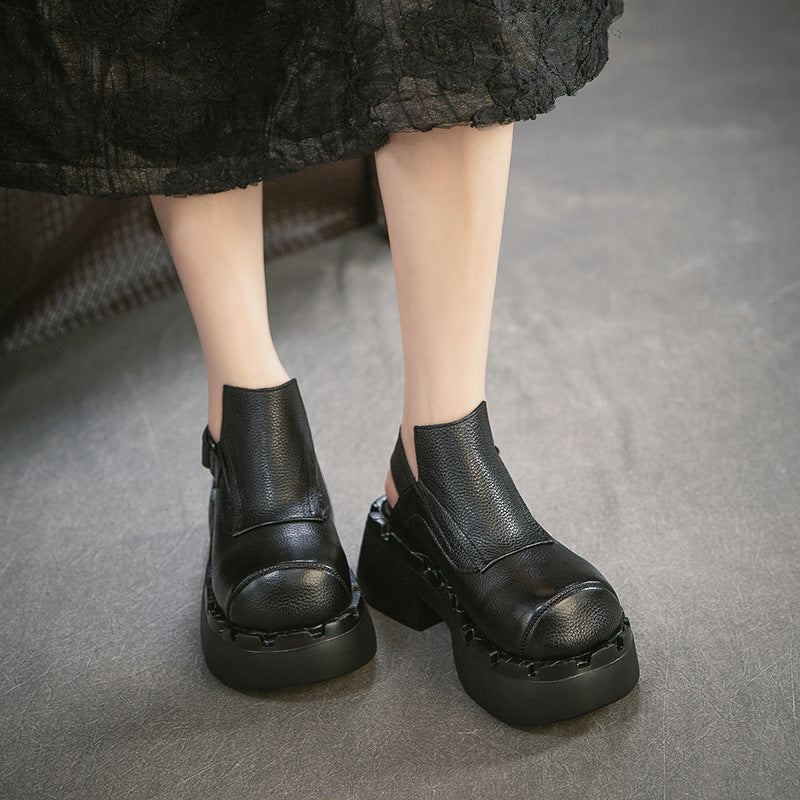 First Layer Cowhide Closed Toe Back Empty Velcro Fashion Fashionable Platform Sandals