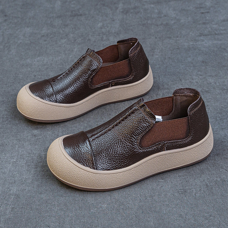 Women's Autumn Slip-on Simple Retro Handmade Round Toe Loose Commuter Flat Women's Casual Shoes