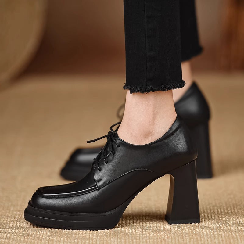 Women's Mouth Platform Square Toe Laces Stitching Women's Casual Shoes
