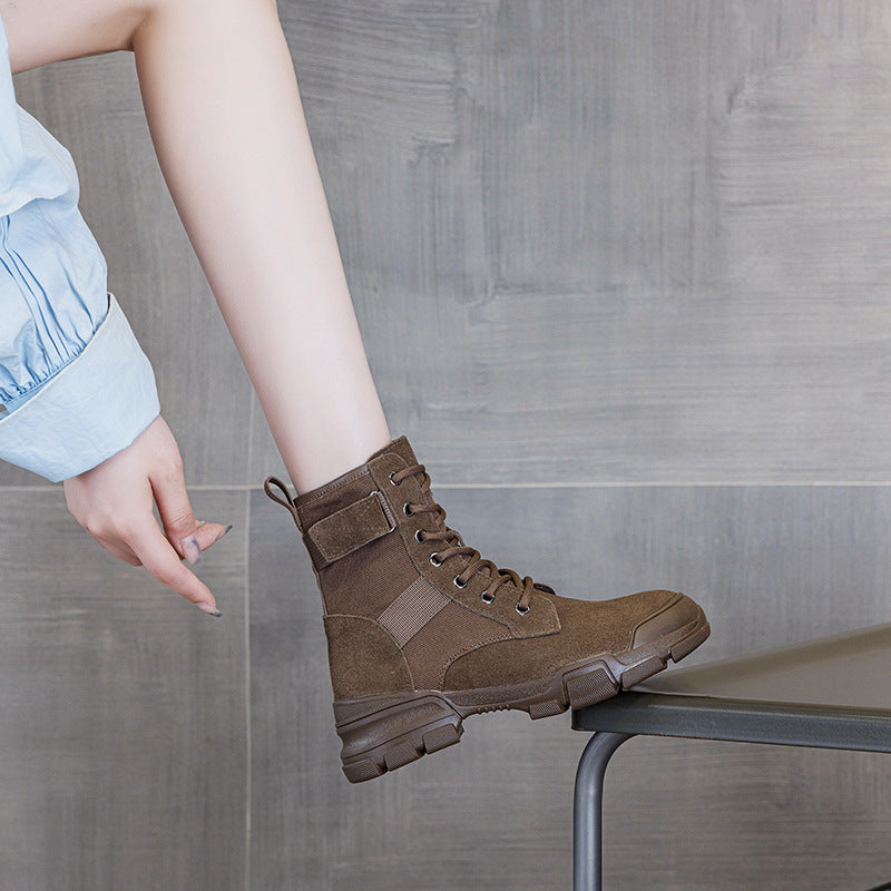 Women's Genuine Winter Versatile Short British Style Women's Leather Boots