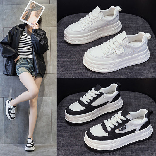 Women's White Spring Breathable Lightweight Muffin Increased Women's Casual Shoes