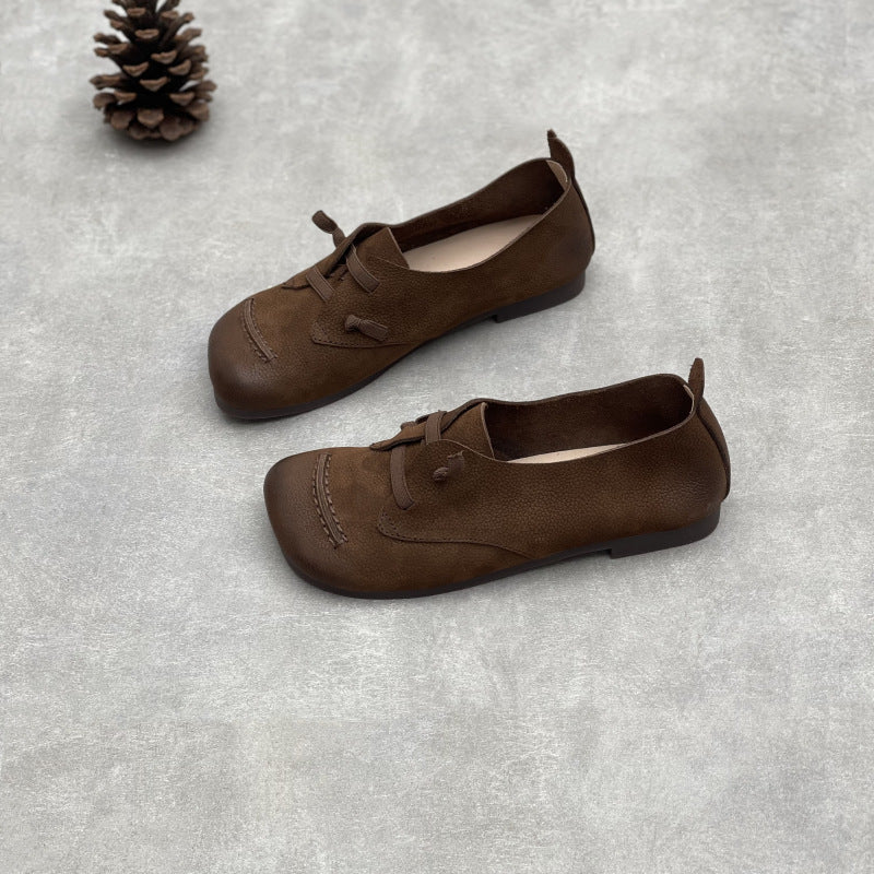 Women's Head Comfortable Elastic Band First Layer Cowhide Versatile Leather Shoes