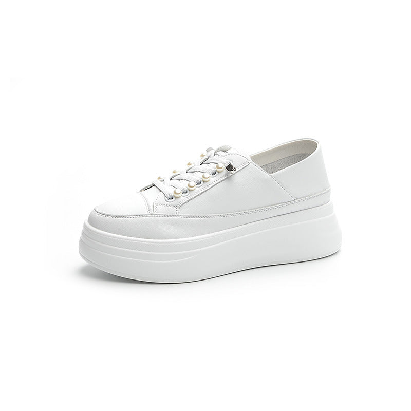 Women's Two-way White Mesh Breathable Lightweight Platform Height Increasing Soft Lace Casual Shoes