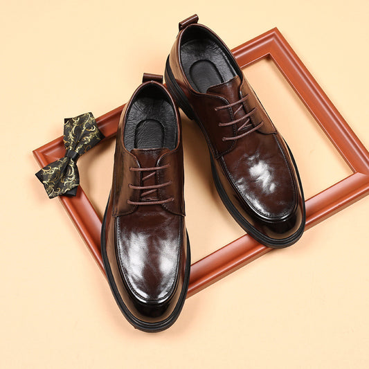 Men's Layer Cowhide Business Trendy Lace Up Leather Shoes