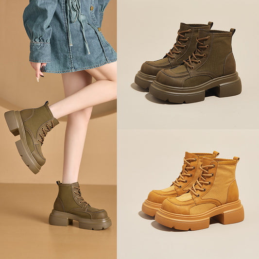 Women's Autumn Martin Korean Satin Low-cut Short Worker Women's Leather Boots