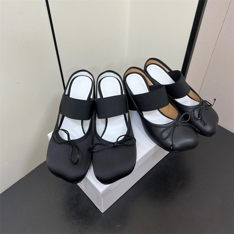 Women's Apple Shape Head Half Chunky Mules Heels