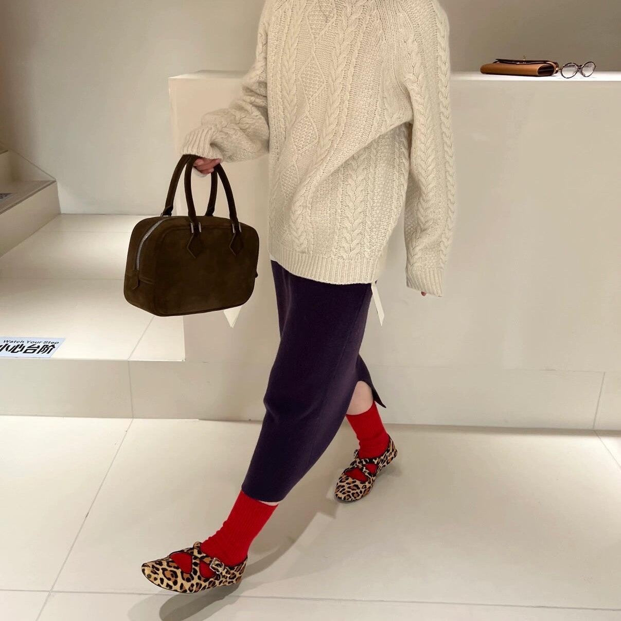 Women's Sheepskin Version Leopard Print Invisible Height Increasing Insole Cross With Women's Shoes