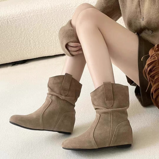 Women's Version Height Increasing Insole Retro Ankle Western Boots