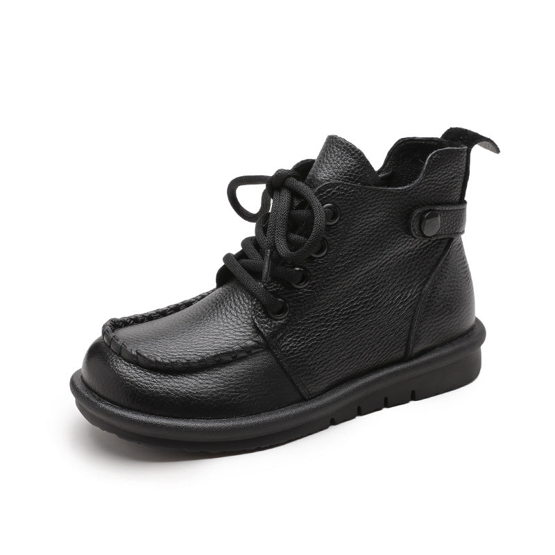 Women's Soft Bottom Top Layer Cowhide Booties Retro Rub Boots