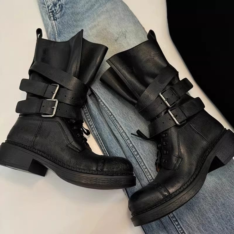 Round Head Middle British Style Solid Color Chunky Belt Buckle Heels